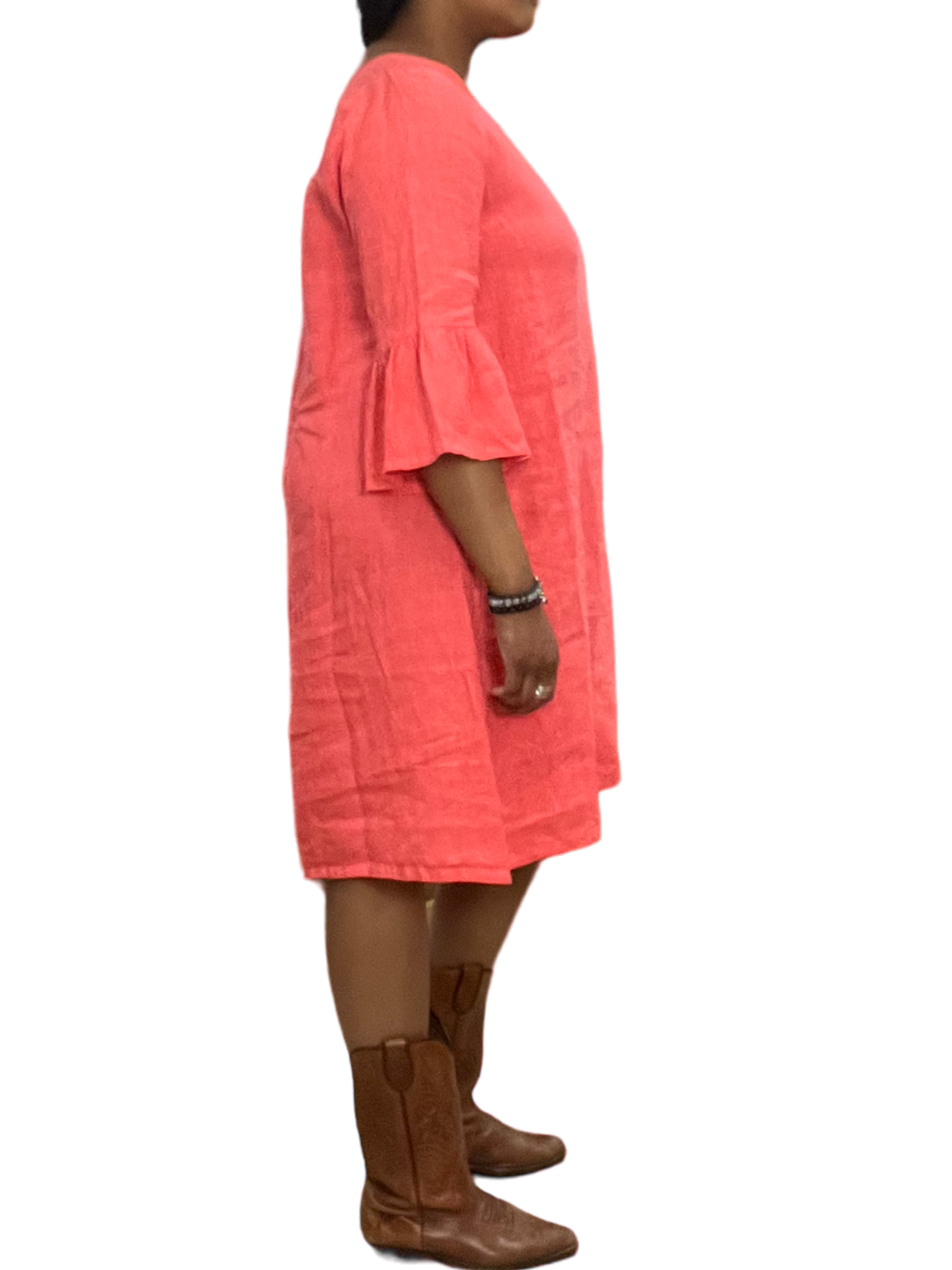 bryn walker linen dress Bryn Walker Euna Asymmetrical Hem Elbow Sleeve Linen Shift Dress, Womens, M, Guernsey