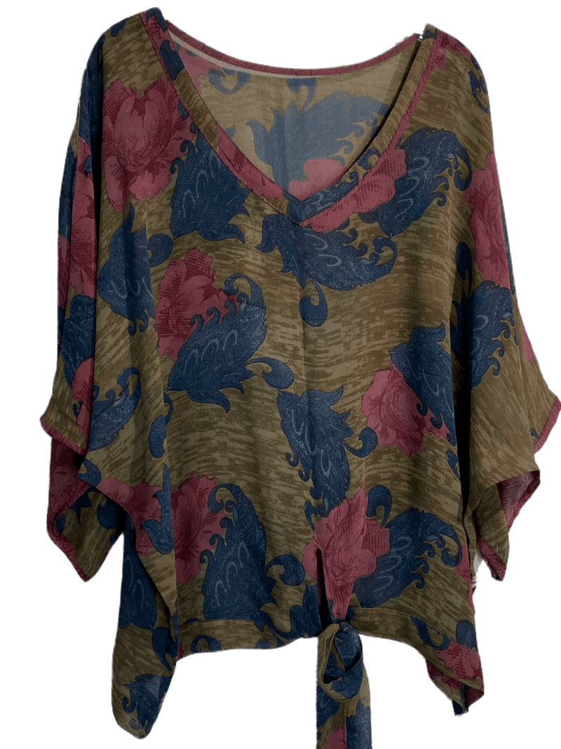Blousson Sheer Pure Silk Front Tie Top