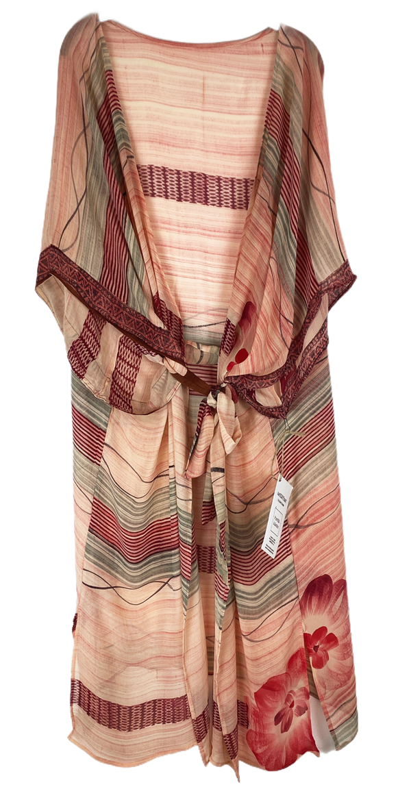 Phoebe Sheer Long Avatar Pure Silk Kimono-Sleeved Duster with Belt