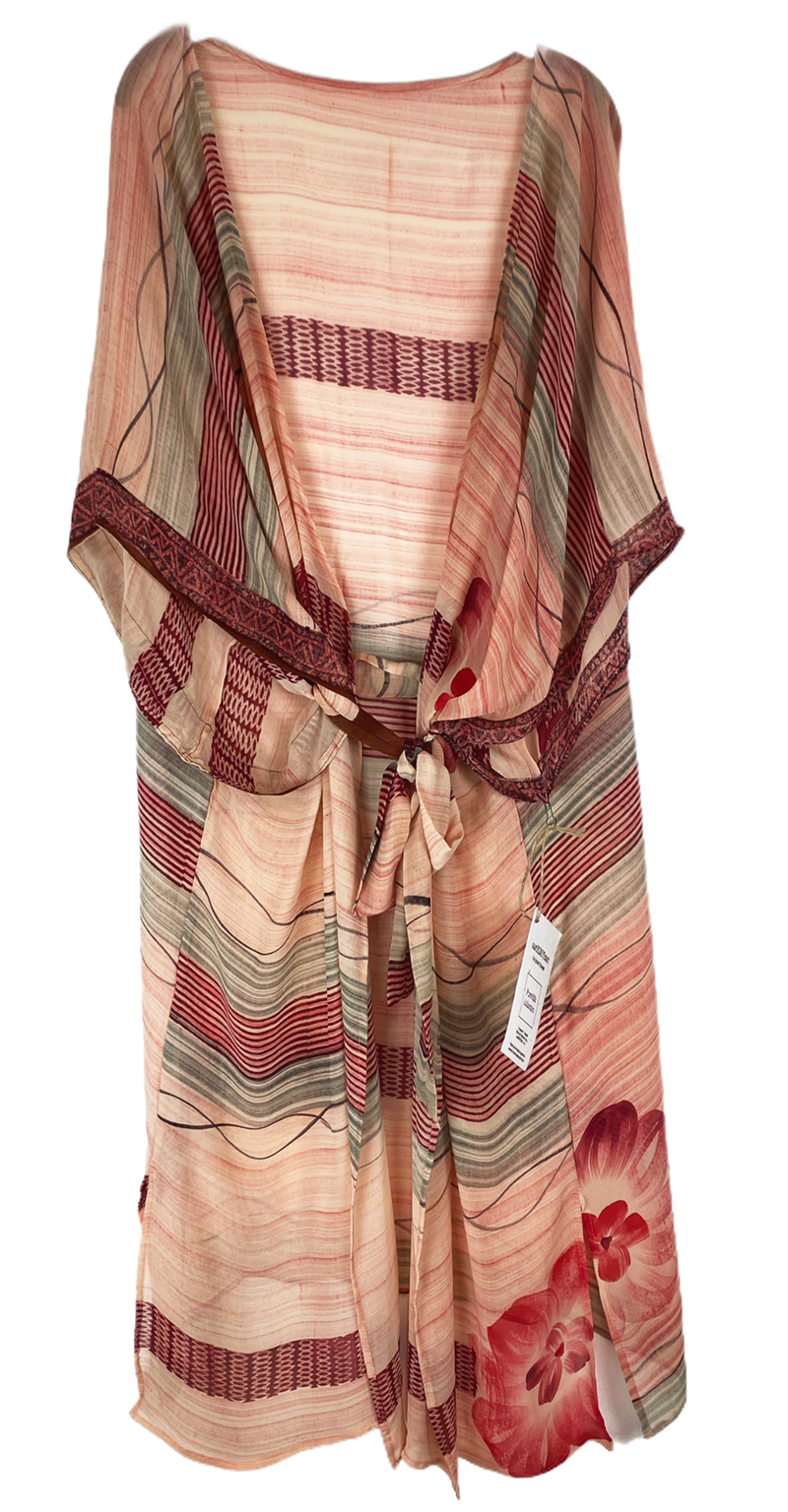 Phoebe Sheer Long Pure Silk Kimono-Sleeved Duster with Belt