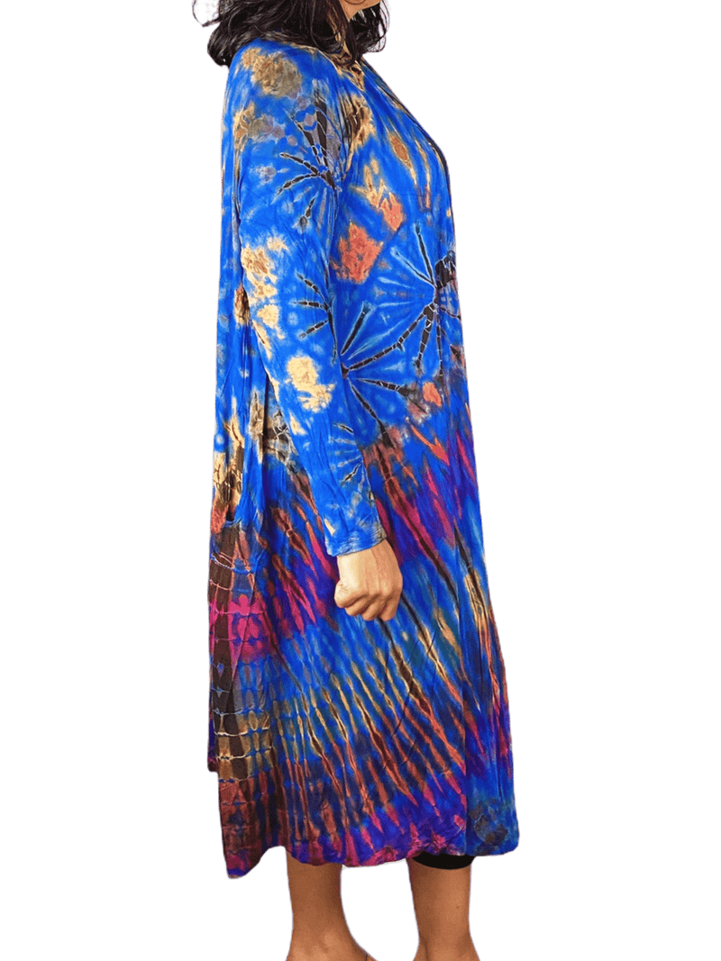 Cobalt Blue Rainbow Long Tie Dye Cardigan