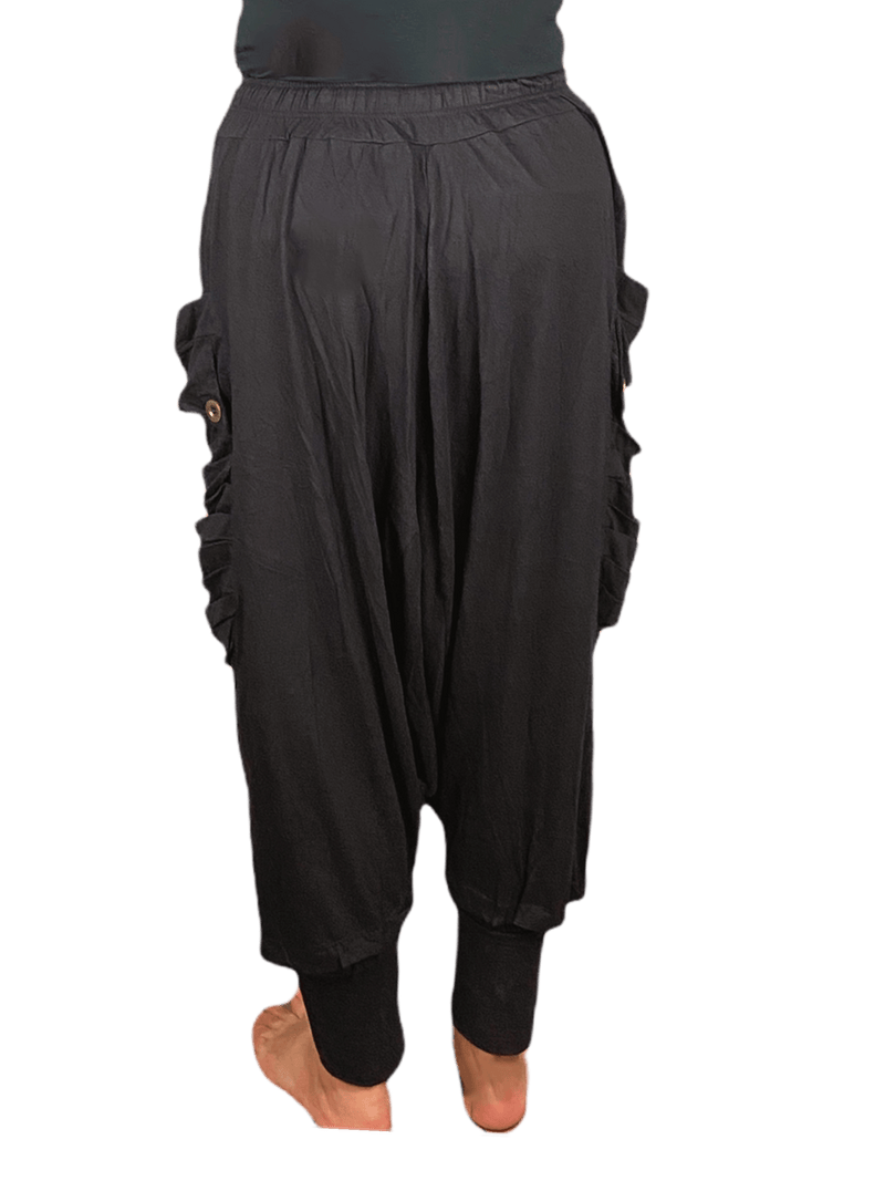 Black Cotton Loose-Fitting Harem Pants