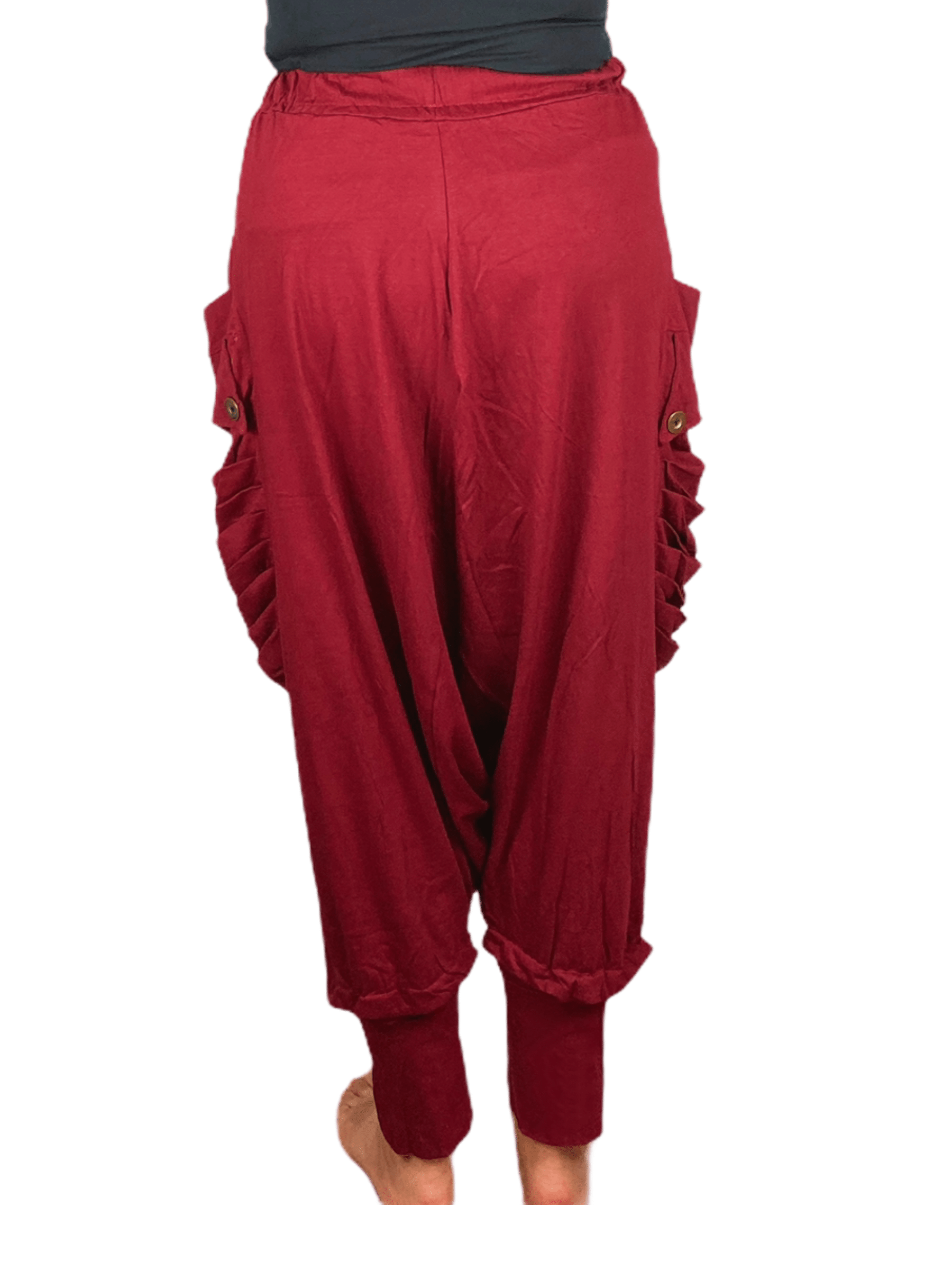 Wine Cotton Loose-Fitting Harem Pants