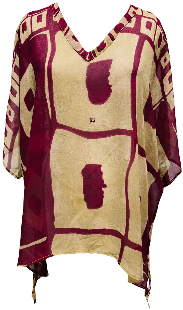 PRG3062 Tina Barney Sheer Pure Silk Long Tunic with Side Ties