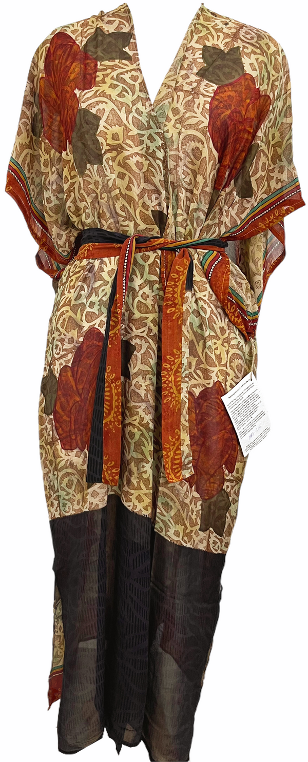 Rathika Sheer Long Avatar Pure Silk Kimono-Sleeved Duster with Belt