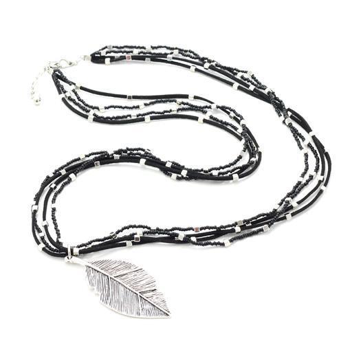 Black Multi Strand Leaf Necklace - sariKNOTsari slow fashion bryn walker linen Hamilton sustainable fashion gifts sari not sari Hamilton Fair trade  Ethical  Artisan made  Zero waste  Up-cycled Slow Fashion  Handmade  GTA Toronto Copper Pure Upcycled vintage silk handmade recycled recycle copper pure silk travel clothing hamilton vacation cruisewear resortwear bathing suit bathingsuit vacation etsy silk clothing gifts gift dress top pants linen bryn walker alive intentions kaarigar elephants