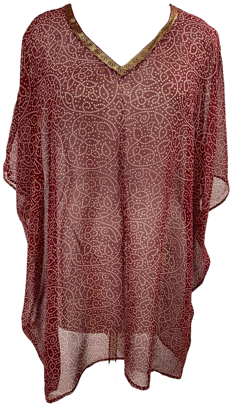 PRG1217 Sheer Pure Silk Short Kaftan Tunic - sariKNOTsari slow fashion bryn walker linen Hamilton sustainable fashion gifts sari not sari Hamilton Fair trade  Ethical  Artisan made  Zero waste  Up-cycled Slow Fashion  Handmade  GTA Toronto Copper Pure Upcycled vintage silk handmade recycled recycle copper pure silk travel clothing hamilton vacation cruisewear resortwear bathing suit bathingsuit vacation etsy silk clothing gifts gift dress top pants linen bryn walker alive intentions kaarigar elephants