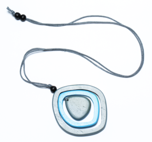 Blue Triple Ring Wooden Pendant - sariKNOTsari slow fashion bryn walker linen Hamilton sustainable fashion gifts sari not sari Hamilton Fair trade  Ethical  Artisan made  Zero waste  Up-cycled Slow Fashion  Handmade  GTA Toronto Copper Pure Upcycled vintage silk handmade recycled recycle copper pure silk travel clothing hamilton vacation cruisewear resortwear bathing suit bathingsuit vacation etsy silk clothing gifts gift dress top pants linen bryn walker alive intentions kaarigar elephants