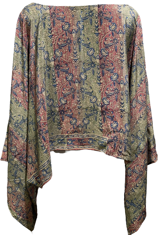 PRC1861 Agami Heron Pure Silk Kimono-Sleeved Top