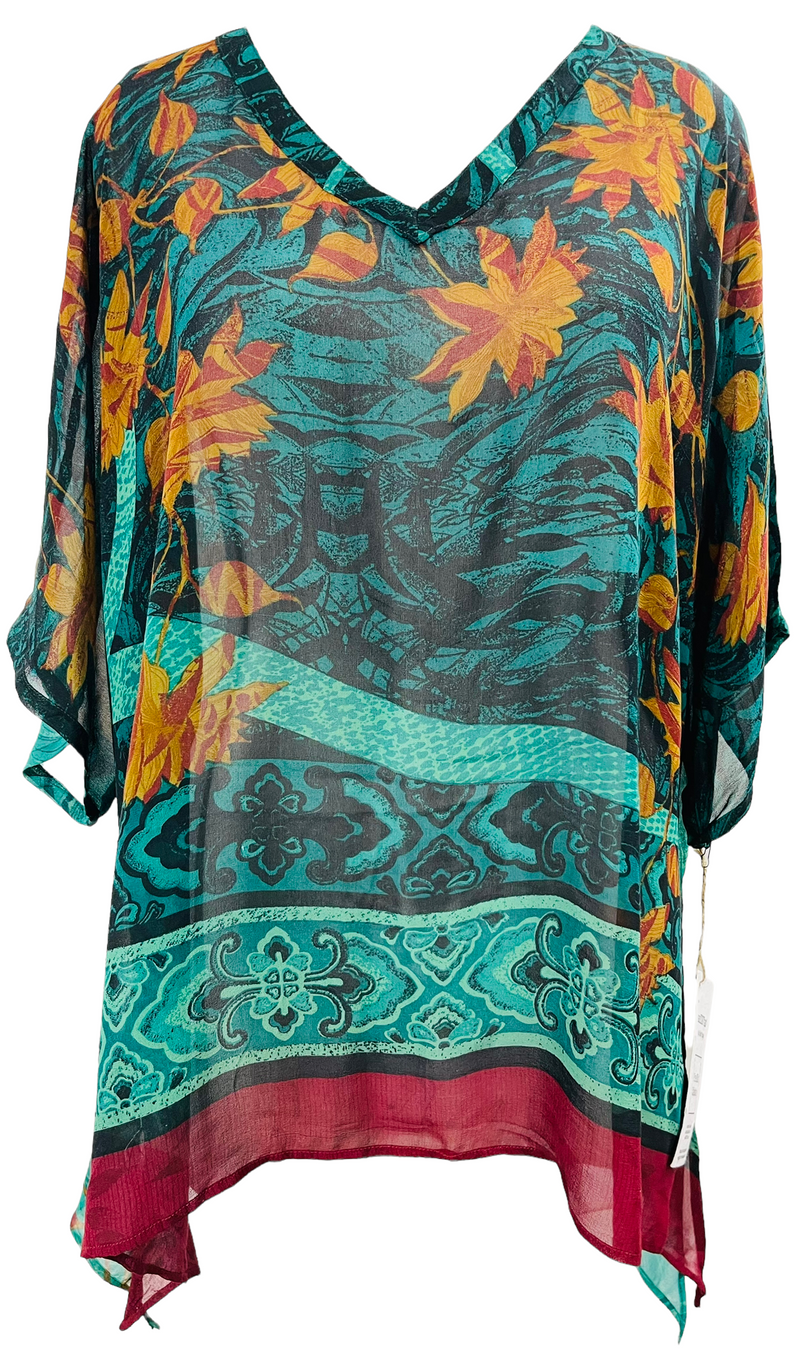 PRG1240 Tribune Sheer Pure Silk Long Tunic with Side Ties