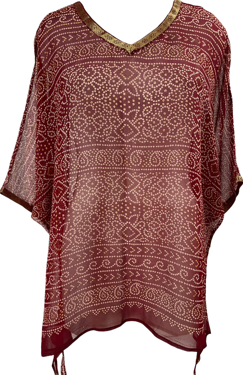 PRG1217 Polixines Sheer Pure Silk Long Tunic with Side Ties