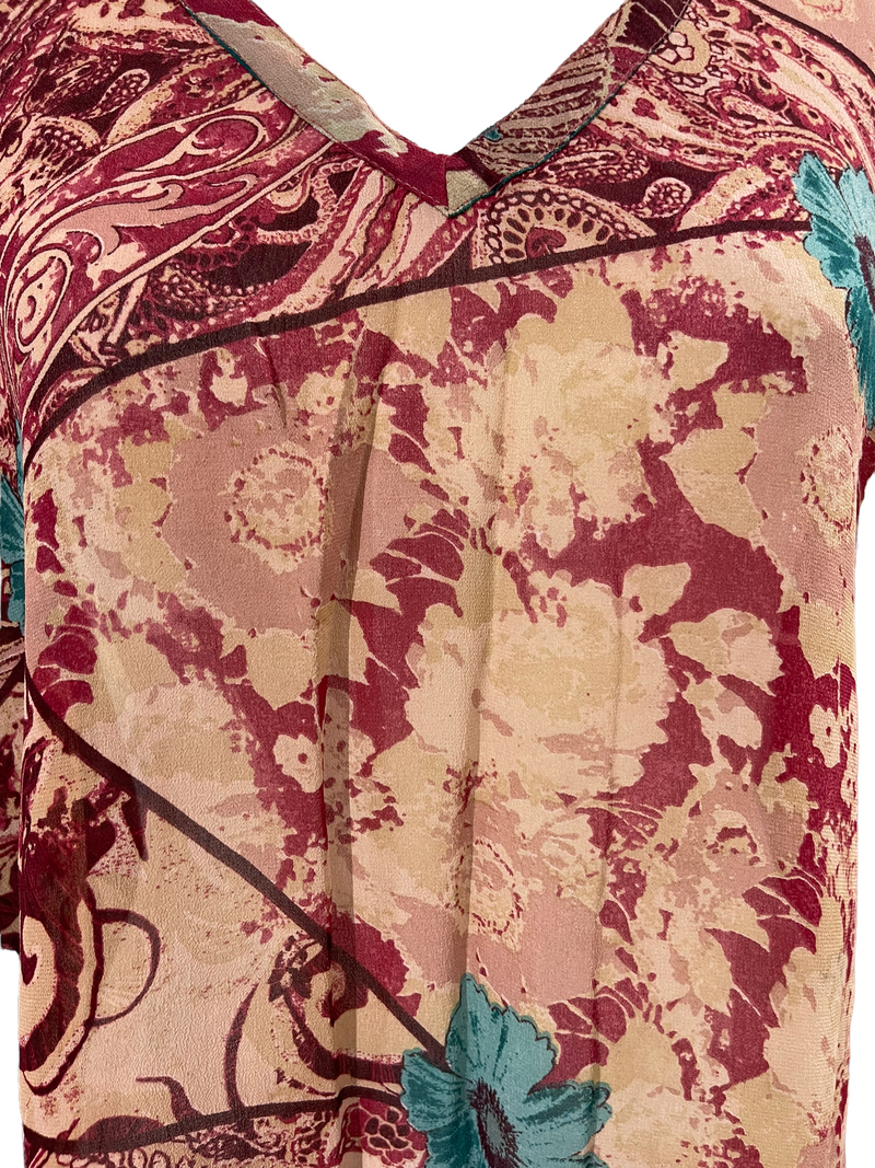 PRG1291 Sheer Pure Silk Short Kaftan Tunic - sariKNOTsari slow fashion bryn walker linen Hamilton sustainable fashion gifts sari not sari Hamilton Fair trade  Ethical  Artisan made  Zero waste  Up-cycled Slow Fashion  Handmade  GTA Toronto Copper Pure Upcycled vintage silk handmade recycled recycle copper pure silk travel clothing hamilton vacation cruisewear resortwear bathing suit bathingsuit vacation etsy silk clothing gifts gift dress top pants linen bryn walker alive intentions kaarigar elephants
