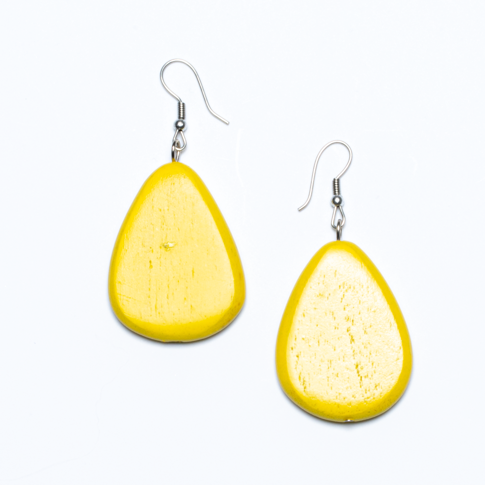 Yellow Wooden Oval Earrings - sariKNOTsari slow fashion bryn walker linen Hamilton sustainable fashion gifts sari not sari Hamilton Fair trade  Ethical  Artisan made  Zero waste  Up-cycled Slow Fashion  Handmade  GTA Toronto Copper Pure Upcycled vintage silk handmade recycled recycle copper pure silk travel clothing hamilton vacation cruisewear resortwear bathing suit bathingsuit vacation etsy silk clothing gifts gift dress top pants linen bryn walker alive intentions kaarigar elephants