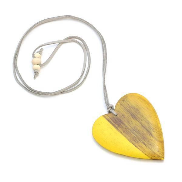 Yellow Simple Wooden Heart  Necklace