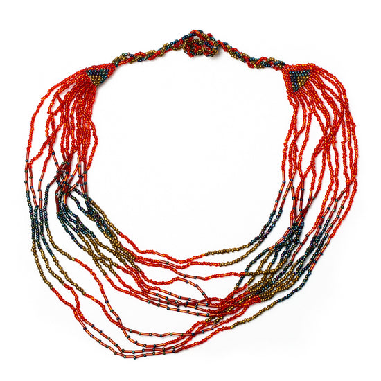 Red Multi-Strand Short Beaded Necklace