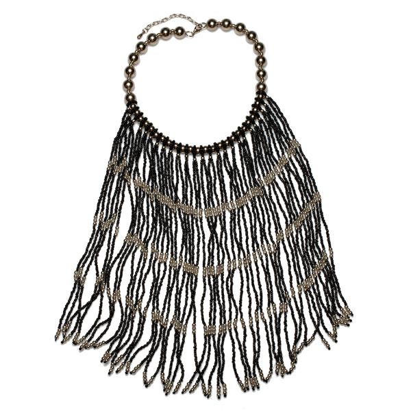 Black and Silvertone Waterfall Necklace