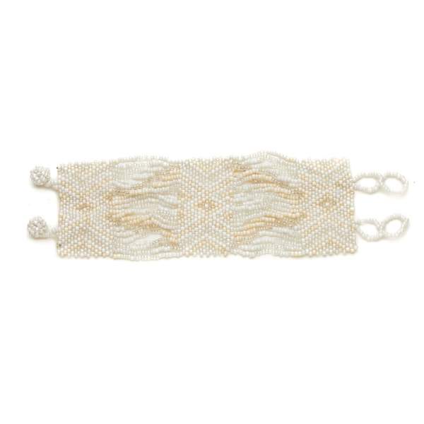 White Aztec Wide Beaded Wrap Cuff