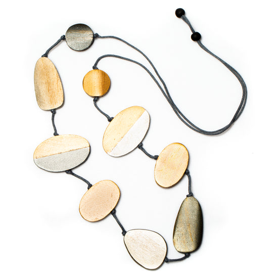 Gold Two-Tone Wooden Disc Necklace