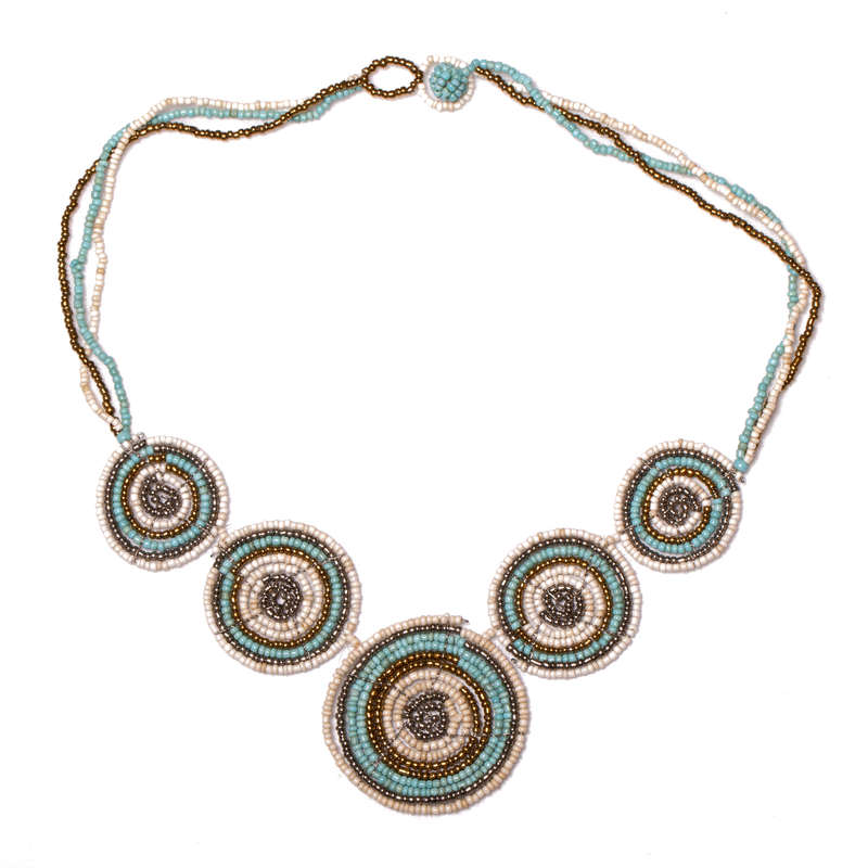 Turquoise and White Beaded Circles Necklace