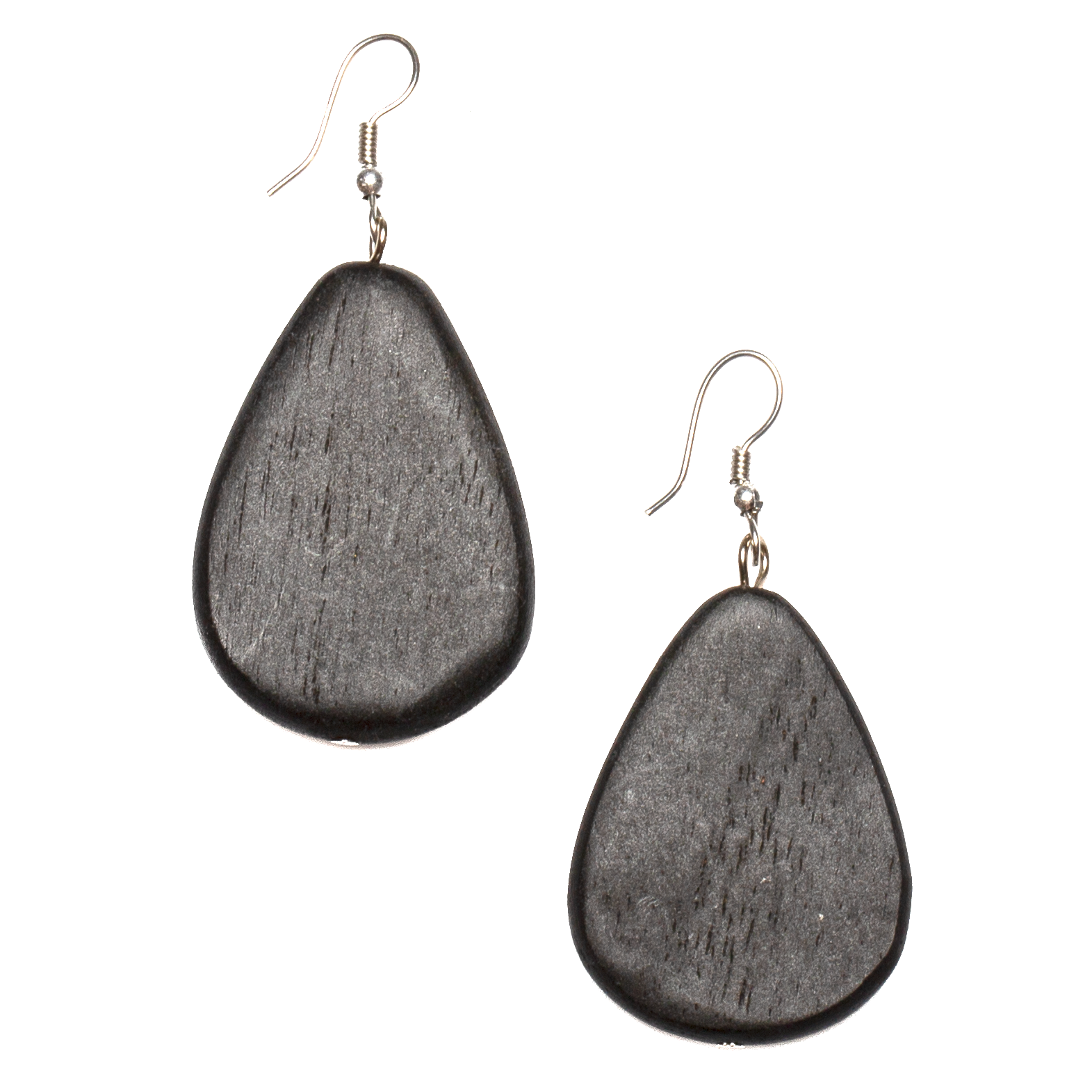 Dark Grey Tinted Wooden Pebble Earrings
