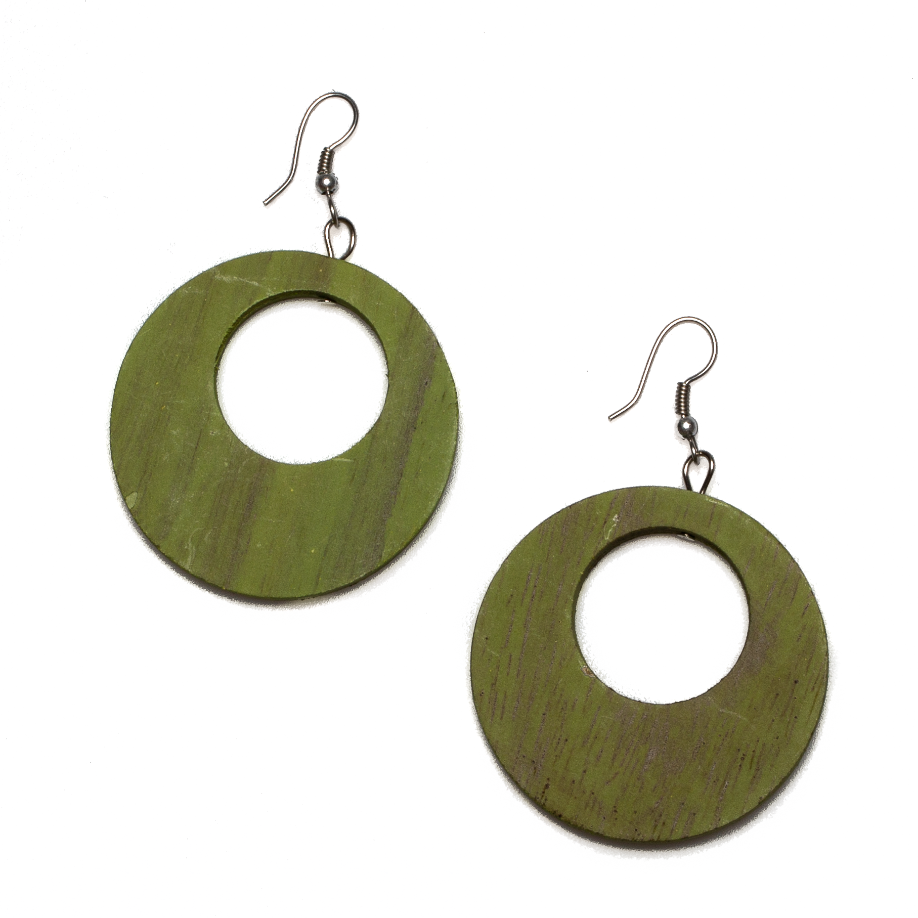 Chartreuse Round Tinted Wooden Hoop Earrings
