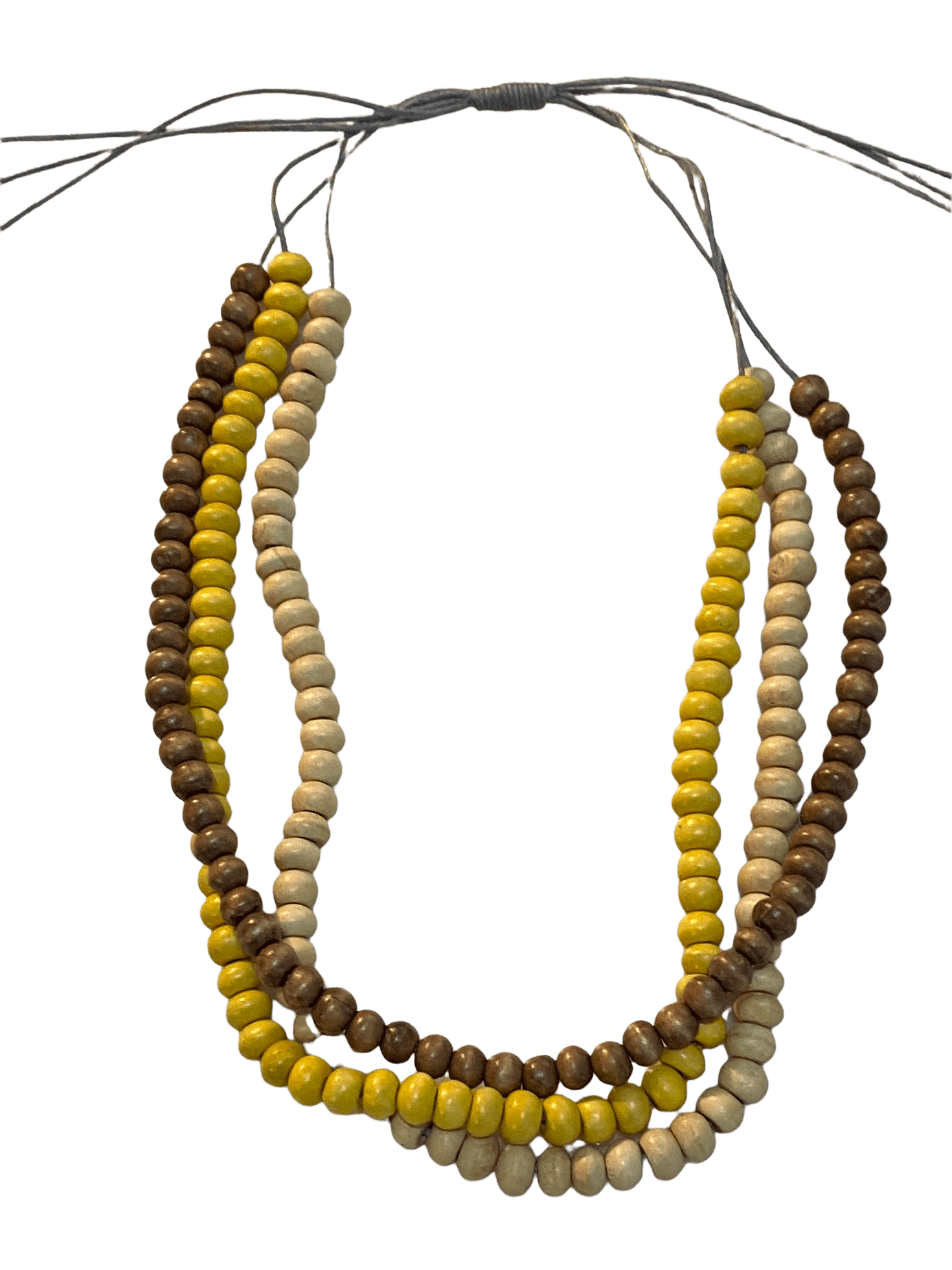 Brown and Mustard Beaded Adjustable Wooden Necklace