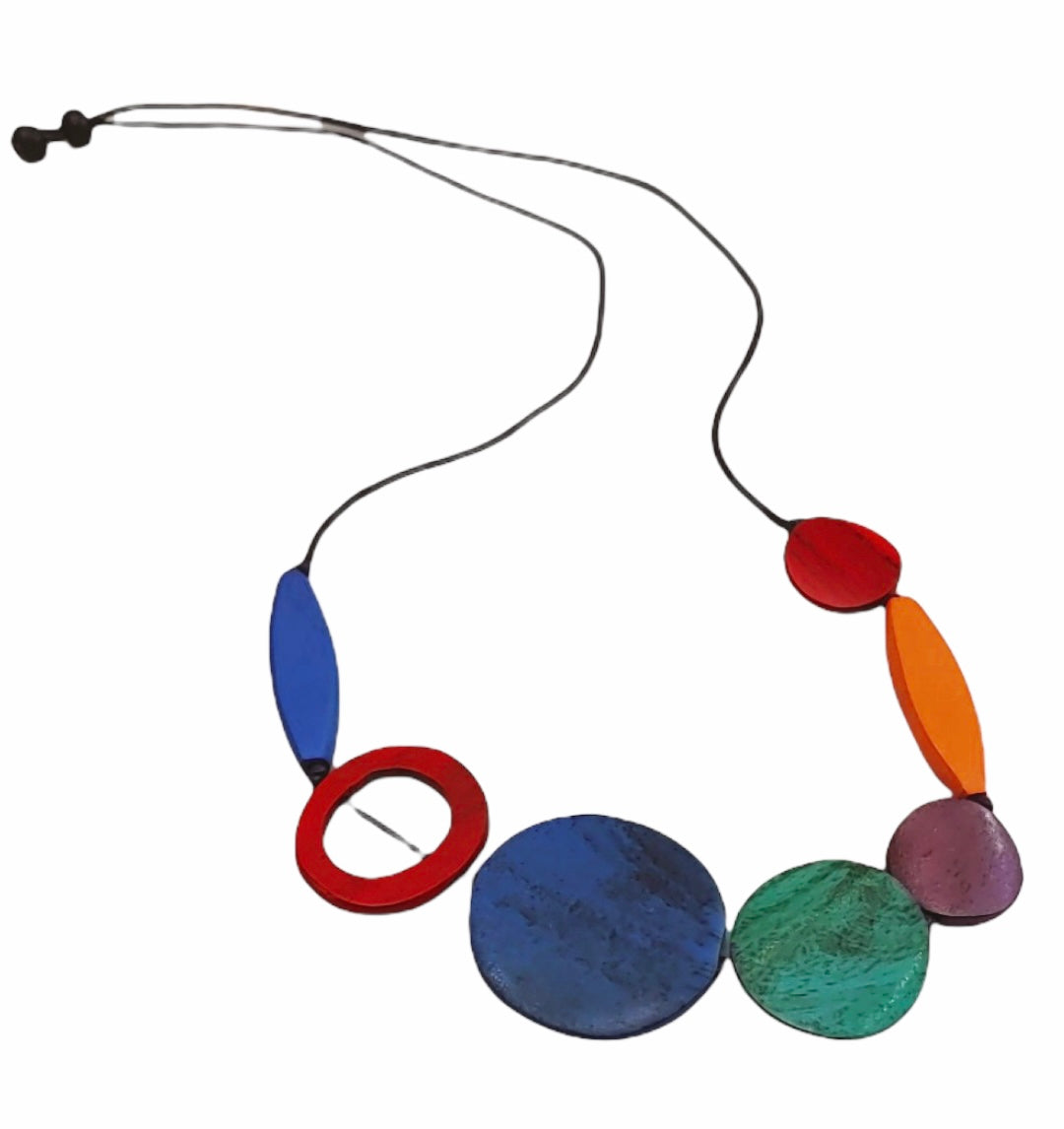Multicoloured Mixed Shape Adjustable Wooden Necklace