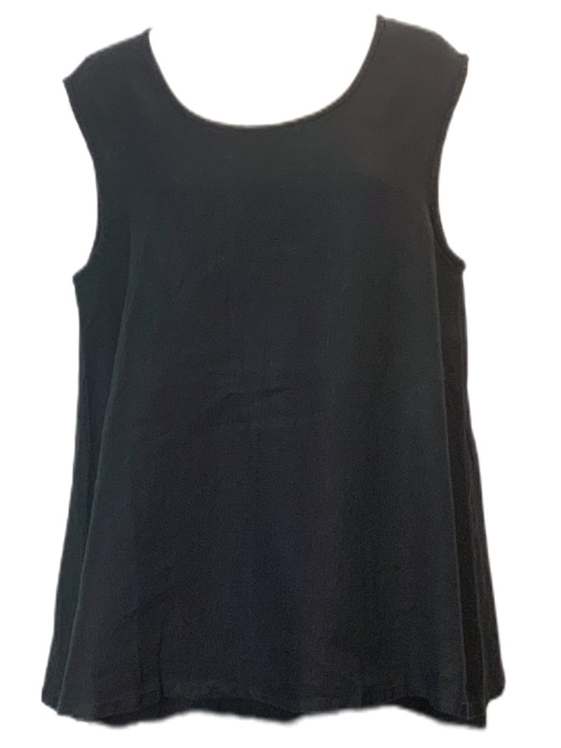 Black Bryn Walker Light Linen Huxley Tank - sariKNOTsari slow fashion bryn walker linen Hamilton sustainable fashion gifts sari not sari Hamilton Fair trade  Ethical  Artisan made  Zero waste  Up-cycled Slow Fashion  Handmade  GTA Toronto Copper Pure Upcycled vintage silk handmade recycled recycle copper pure silk travel clothing hamilton vacation cruisewear resortwear bathing suit bathingsuit vacation etsy silk clothing gifts gift dress top pants linen bryn walker alive intentions kaarigar elephants