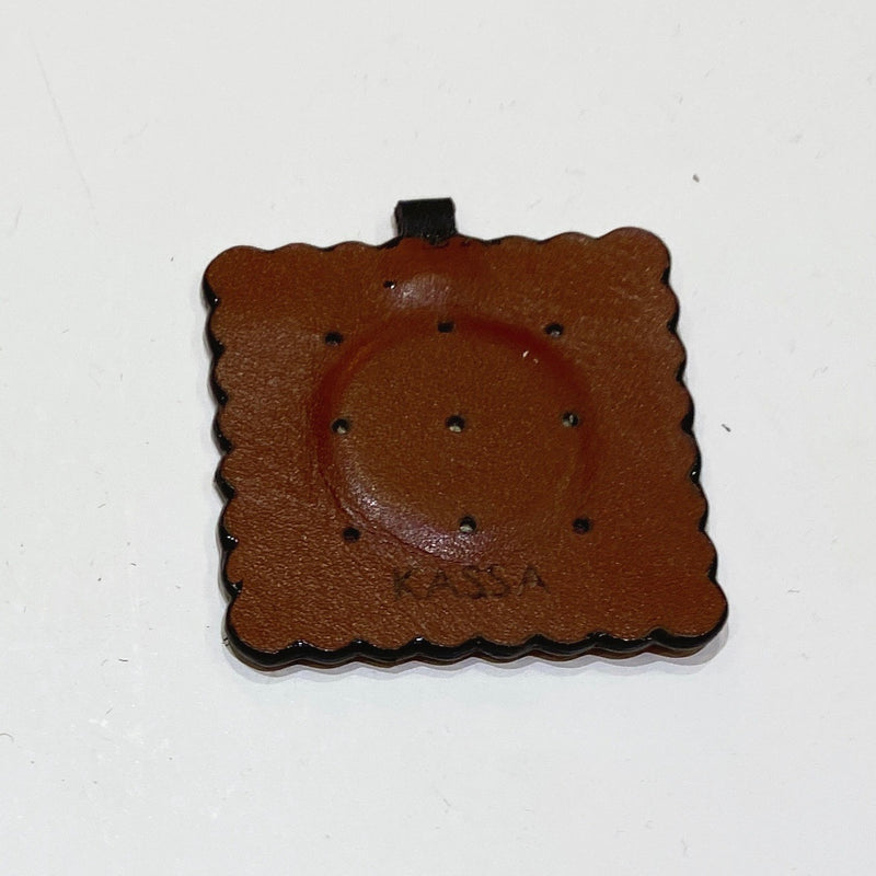 Brown Square Reversible Scrap Leather Magnet Brooch