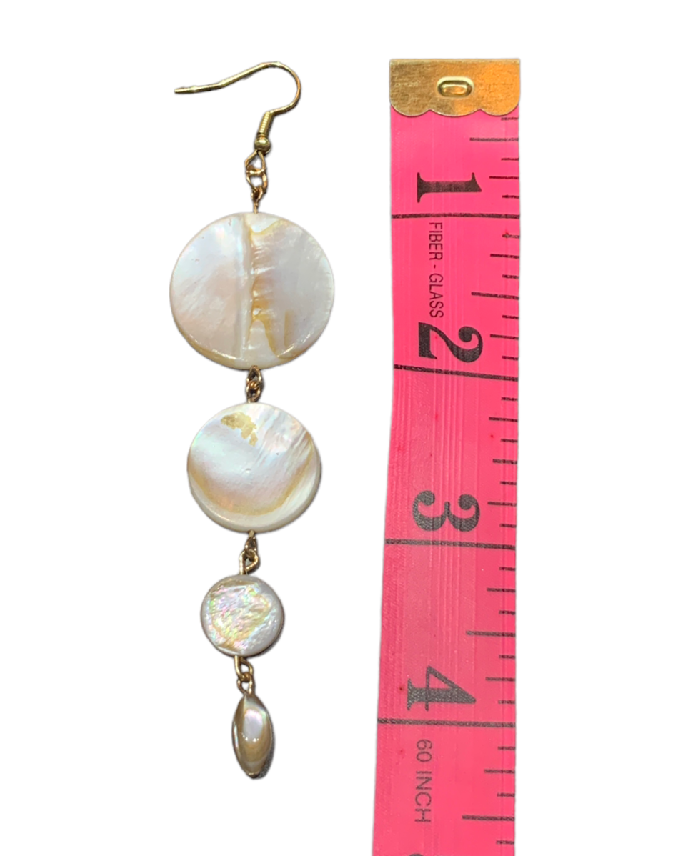Shell Chandelier 4 Tier Earrings - Goldtone with long bead