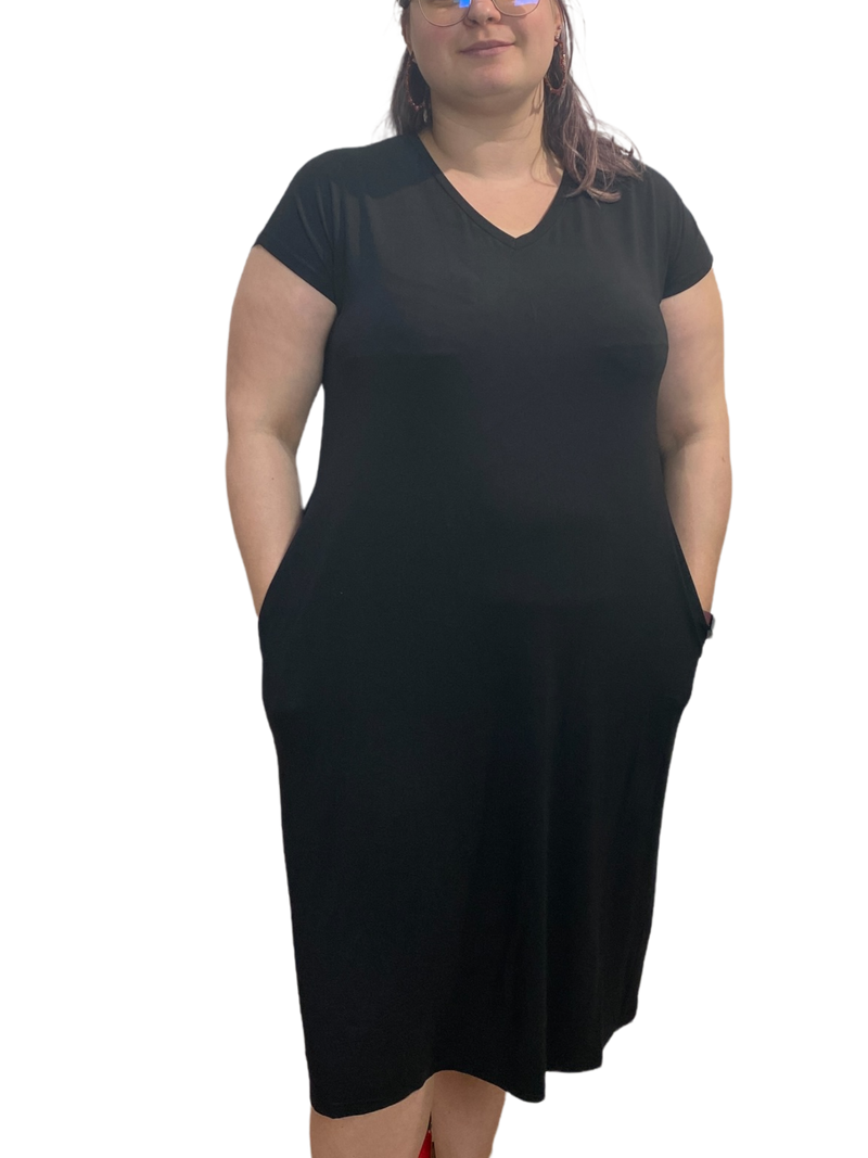 Black Bamboo Long T-Shirt Dress - sariKNOTsari slow fashion bryn walker linen Hamilton sustainable fashion gifts sari not sari Hamilton Fair trade  Ethical  Artisan made  Zero waste  Up-cycled Slow Fashion  Handmade  GTA Toronto Copper Pure Upcycled vintage silk handmade recycled recycle copper pure silk travel clothing hamilton vacation cruisewear resortwear bathing suit bathingsuit vacation etsy silk clothing gifts gift dress top pants linen bryn walker alive intentions kaarigar elephants