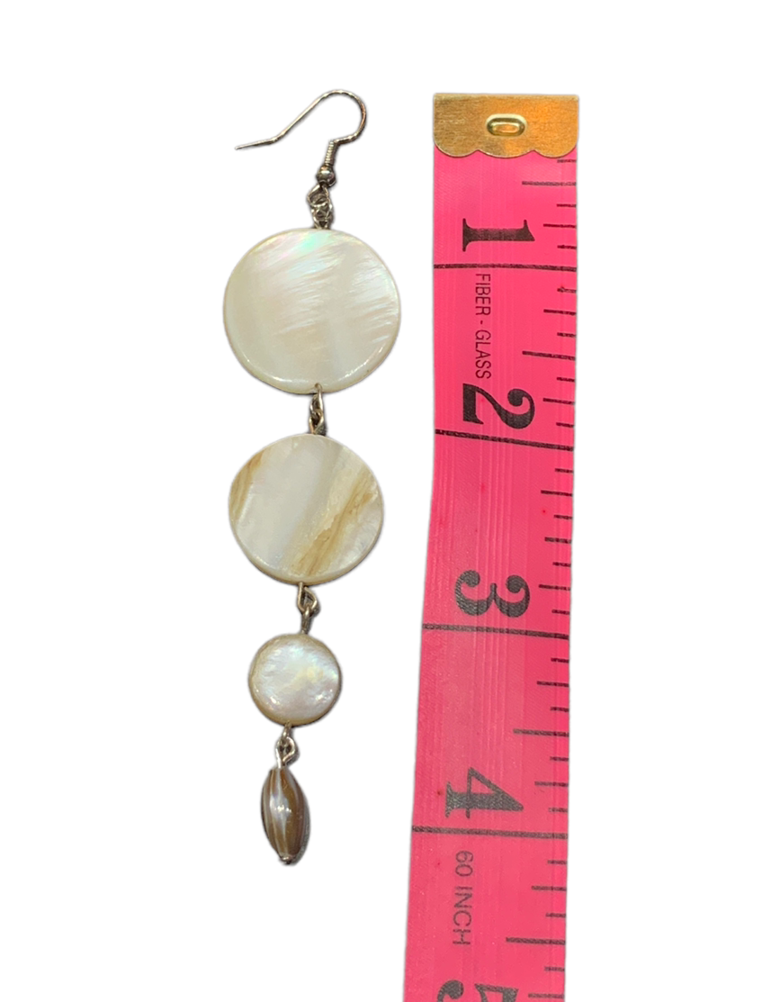 Shell Chandelier 4 Tier Earrings - Silvertone with long bead