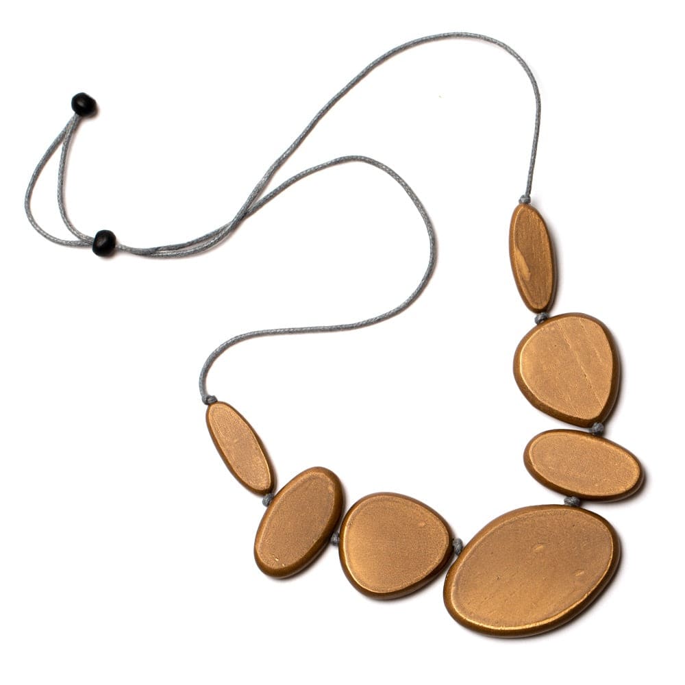 Gold Mixed Shape Adjustable Wooden Necklace