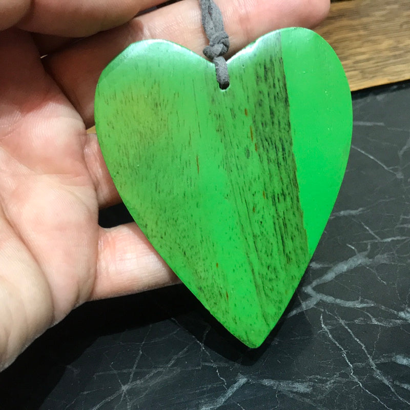 Kelly Green Simple Wooden Heart  Necklace - sariKNOTsari slow fashion bryn walker linen Hamilton sustainable fashion gifts sari not sari Hamilton Fair trade  Ethical  Artisan made  Zero waste  Up-cycled Slow Fashion  Handmade  GTA Toronto Copper Pure Upcycled vintage silk handmade recycled recycle copper pure silk travel clothing hamilton vacation cruisewear resortwear bathing suit bathingsuit vacation etsy silk clothing gifts gift dress top pants linen bryn walker alive intentions kaarigar elephants